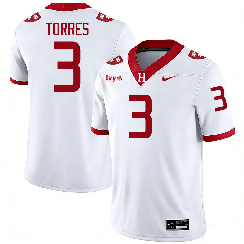 Harvard Crimson #3 Dante Torres College Football Jerseys,Uniforms Stitched-White